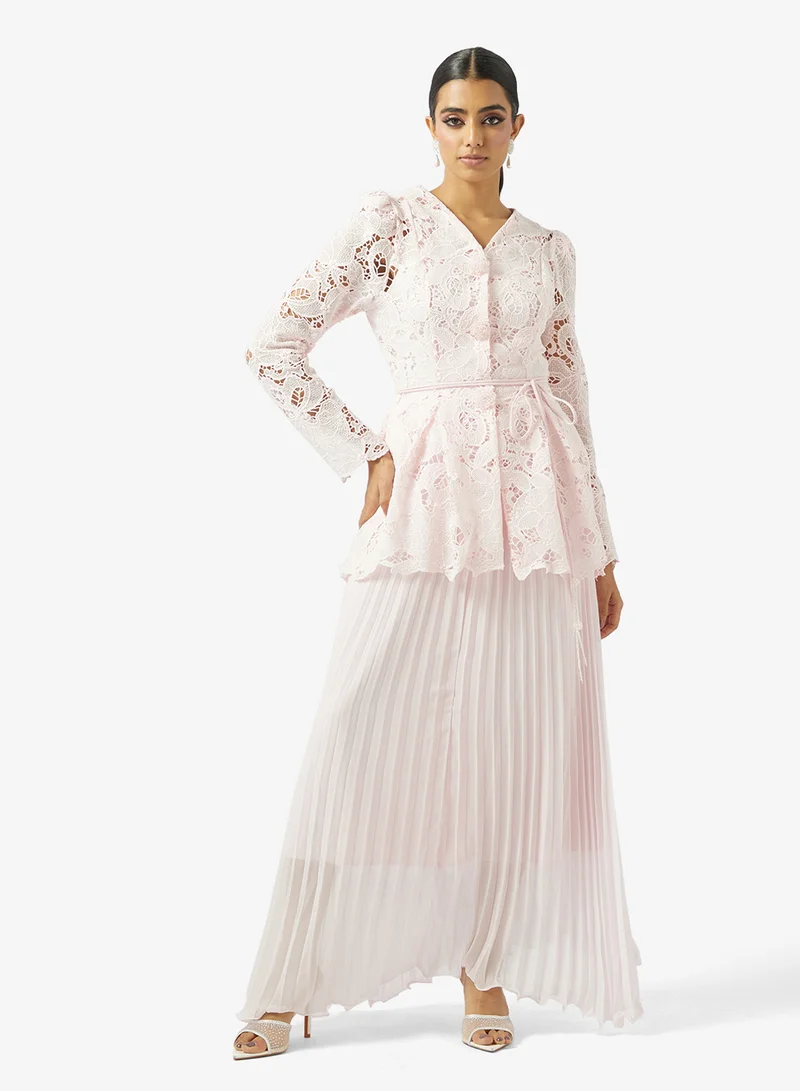 Khizana Lace Peplum Top & Skirt Set